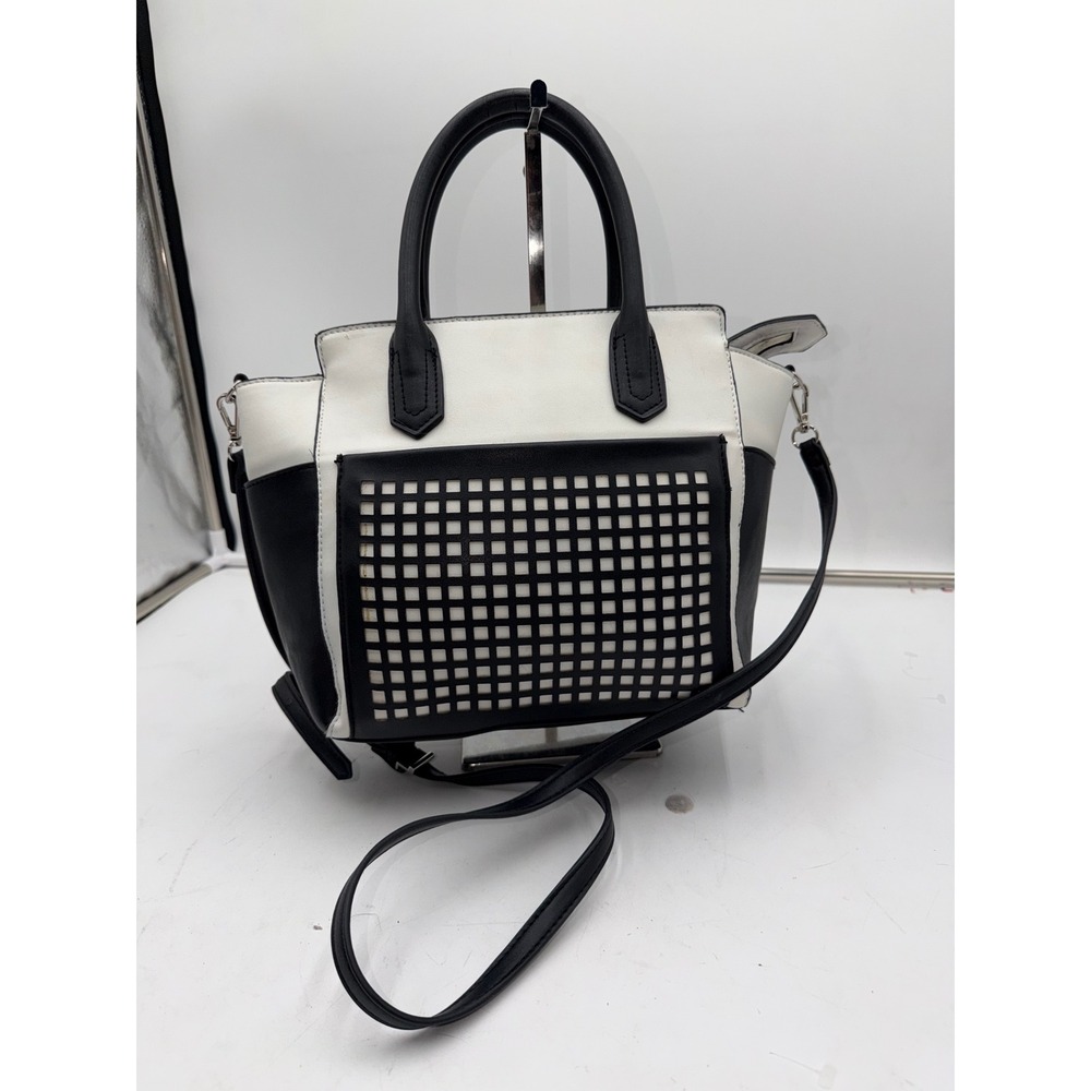 Reed Modern American Luxury Black White Laser Cut Satchel Crossbody Bag